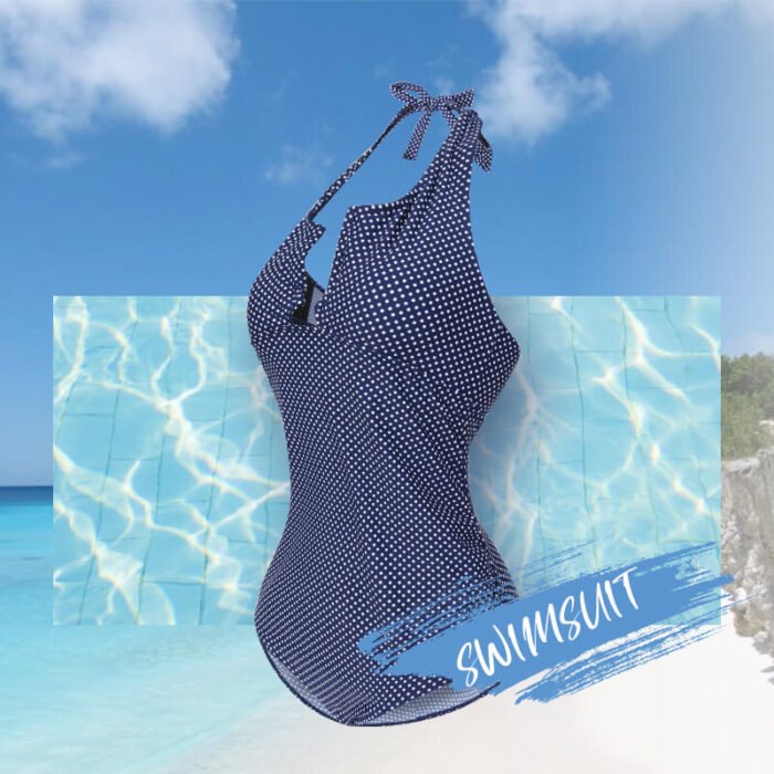 Wholesales Women Summer Customize Classic Blue Dot Printing Swimwear Elastic Sport Ladies Swim Wear One Piece Maternity Swimsui - Image 5