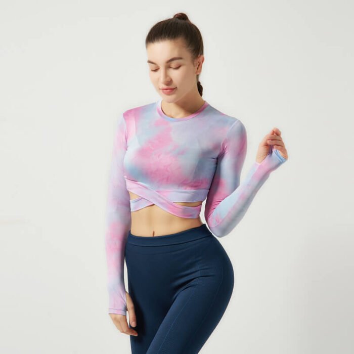 New Fashion Tie Dye Sportswear Top Women's workout Long Sleeve T Shirt - Image 2
