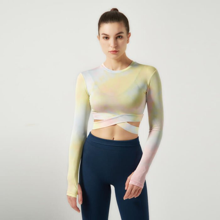 New Fashion Tie Dye Sportswear Top Women's workout Long Sleeve T Shirt - Image 3
