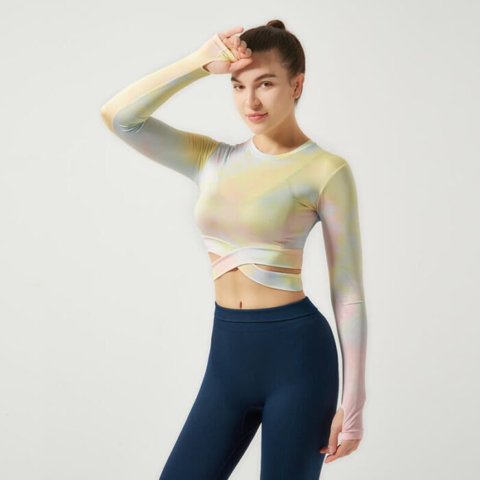 New Fashion Tie Dye Sportswear Top Women's workout Long Sleeve T Shirt - Image 4