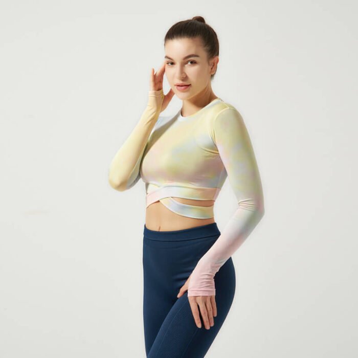 New Fashion Tie Dye Sportswear Top Women's workout Long Sleeve T Shirt - Image 5