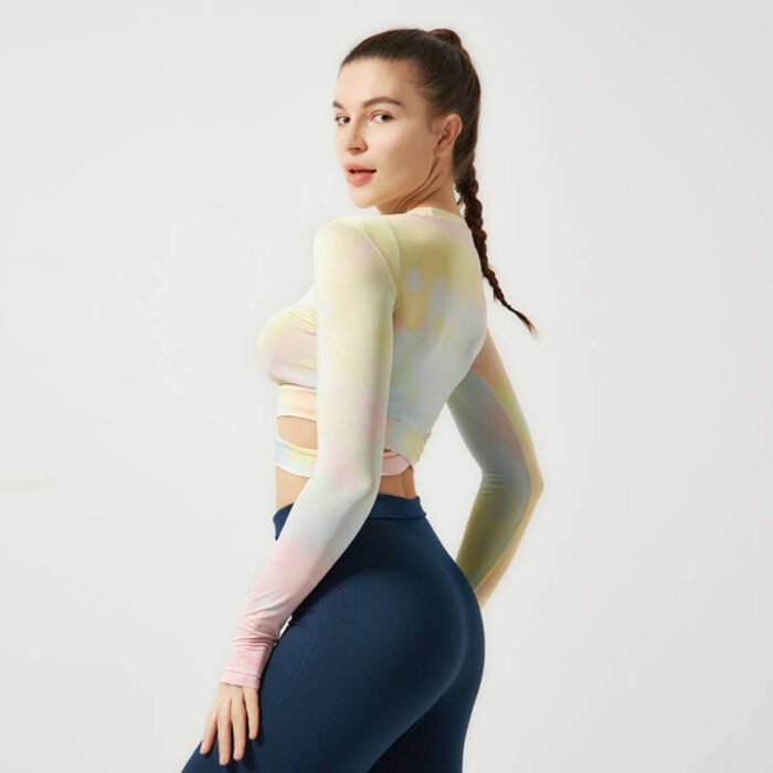 New Fashion Tie Dye Sportswear Top Women's workout Long Sleeve T Shirt - Image 6