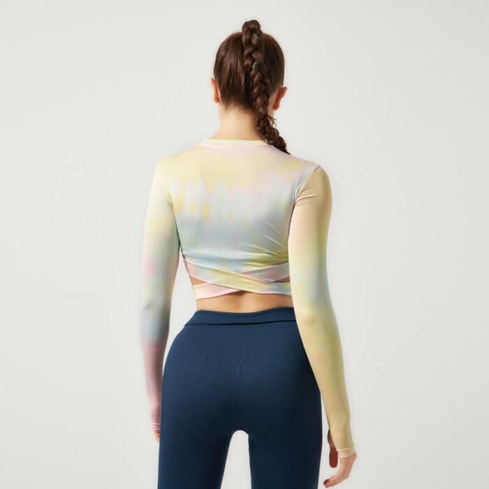 New Fashion Tie Dye Sportswear Top Women's workout Long Sleeve T Shirt - Image 7