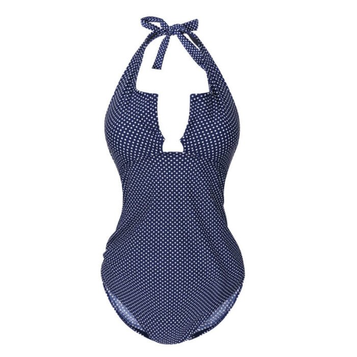 Wholesales Women Summer Customize Classic Blue Dot Printing Swimwear Elastic Sport Ladies Swim Wear One Piece Maternity Swimsui