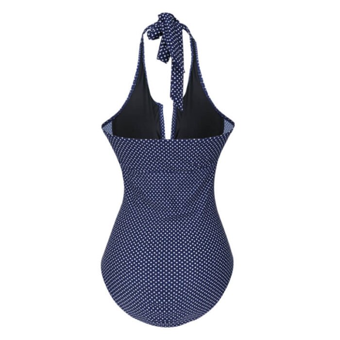Wholesales Women Summer Customize Classic Blue Dot Printing Swimwear Elastic Sport Ladies Swim Wear One Piece Maternity Swimsui - Image 4