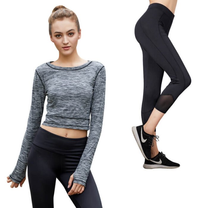 New Women Gym Clothes Brand Logo Workout Quick dry and Breakable T-shirt and Pant bra,Outdoor Running Hollowed-out Sports Set - Image 5