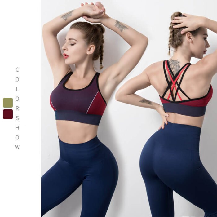 New fashion nylon spandex Women Workout Fitness Active wear Letter Print Beauty Back Sports Bra - Image 4