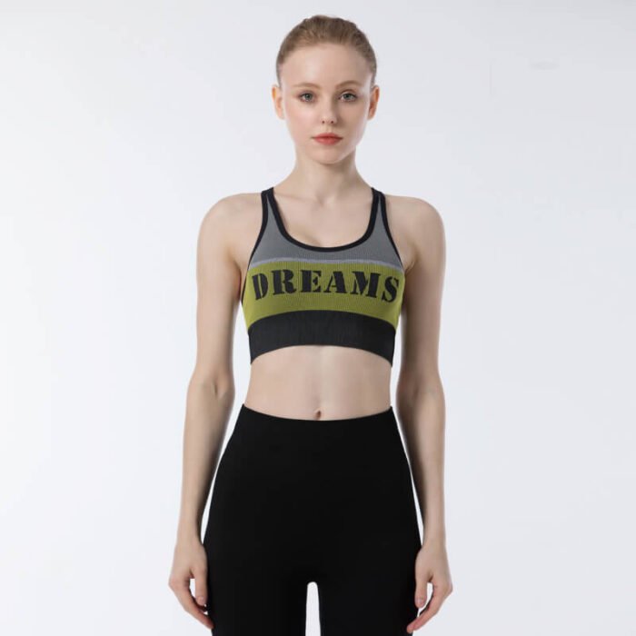 New fashion nylon spandex Women Workout Fitness Active wear Letter Print Beauty Back Sports Bra - Image 9