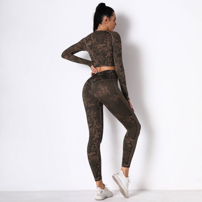 New Trendy Women Seamless Camouflage Fitness Yoga Wear High Waist Tummy Control Working out Legging and Long Sleeve Shirt - Image 6