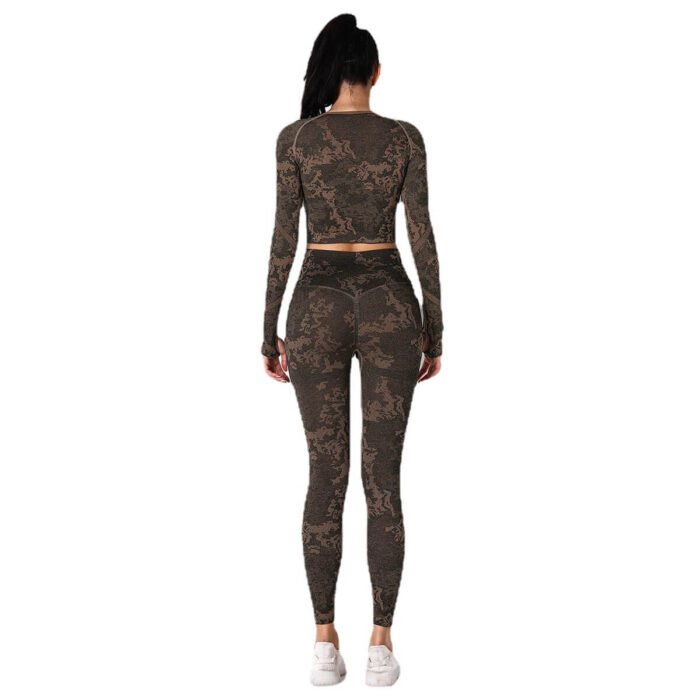 New Trendy Women Seamless Camouflage Fitness Yoga Wear High Waist Tummy Control Working out Legging and Long Sleeve Shirt