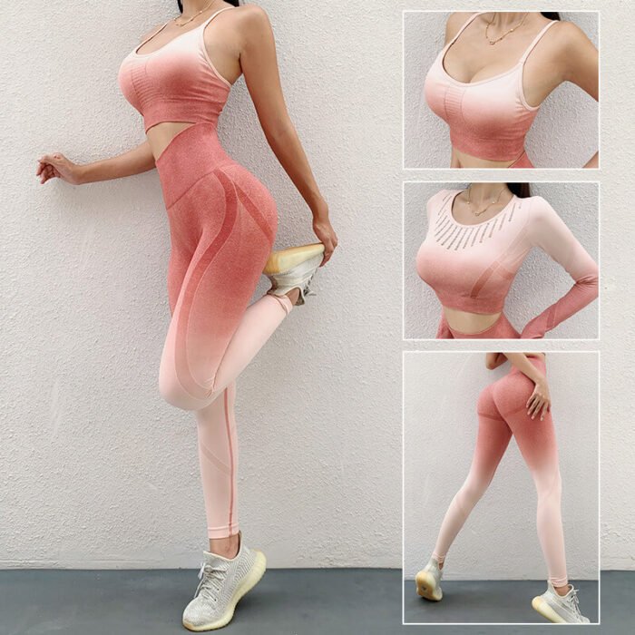 New Women Gym Clothes Amazon Hot Sellers Seamless Color Change Fitness Wear 3 Pieces Yoga bra,Sports Top and Leggings - Image 9