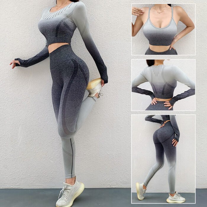 New Women Gym Clothes Amazon Hot Sellers Seamless Color Change Fitness Wear 3 Pieces Yoga bra,Sports Top and Leggings - Image 8