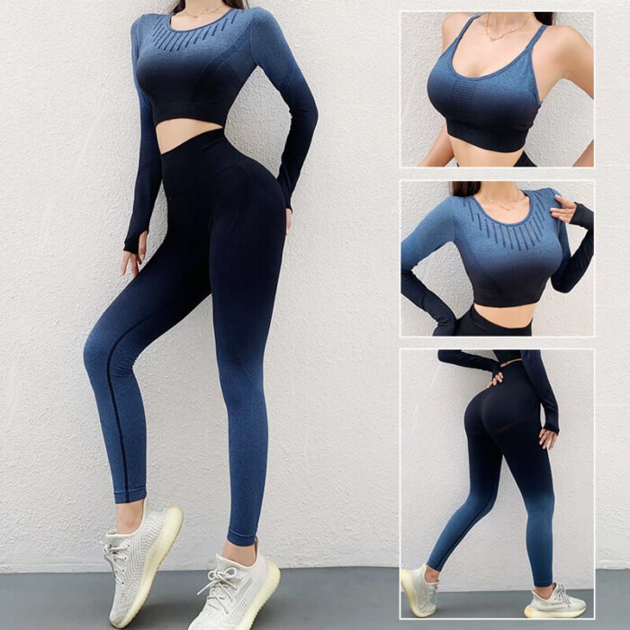 New Women Gym Clothes Amazon Hot Sellers Seamless Color Change Fitness Wear 3 Pieces Yoga bra,Sports Top and Leggings - Image 5
