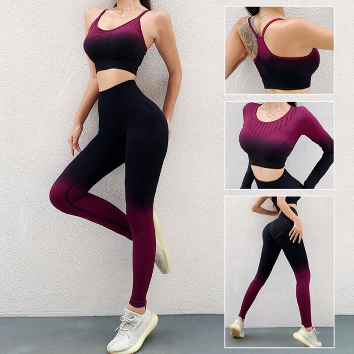 New Women Gym Clothes Amazon Hot Sellers Seamless Color Change Fitness Wear 3 Pieces Yoga bra,Sports Top and Leggings - Image 6