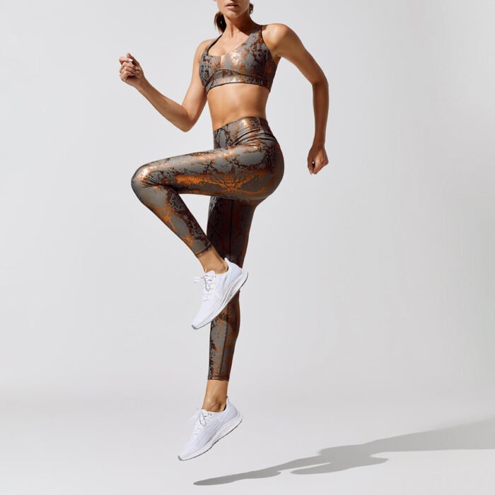 New Trendy Customized Design Snake Golden Printing Yoga Wear Sets Workout Four Way Stretch Active Wear Sports Bra and Pants - Image 2