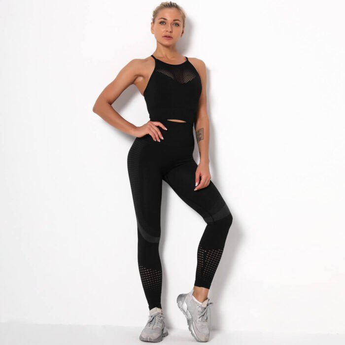 Hot Selling Custom Logo Women's 2 pcs Sets Seamless Knits Bra Pants - Image 7