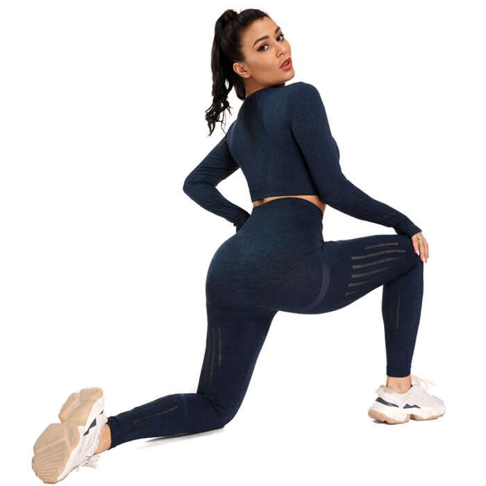 Hollow Out design Seamless Yoga Set Breathable Crop Top and High Waist Leggings