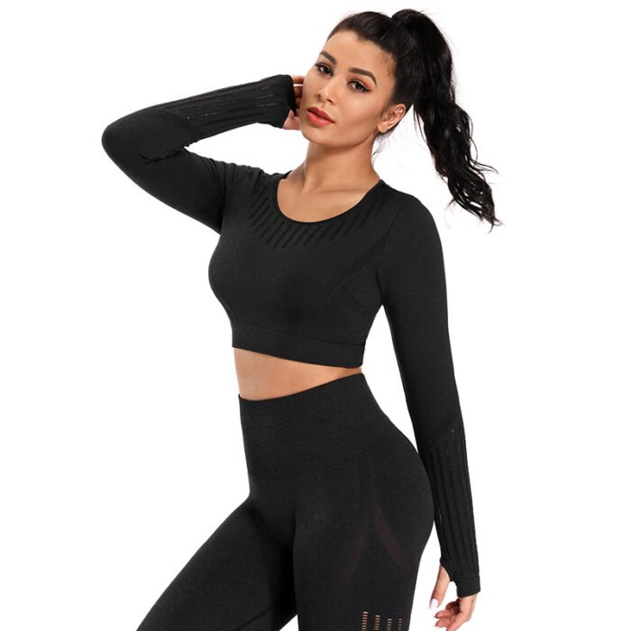 Hollow Out design Seamless Yoga Set Breathable Crop Top and High Waist Leggings - Image 7