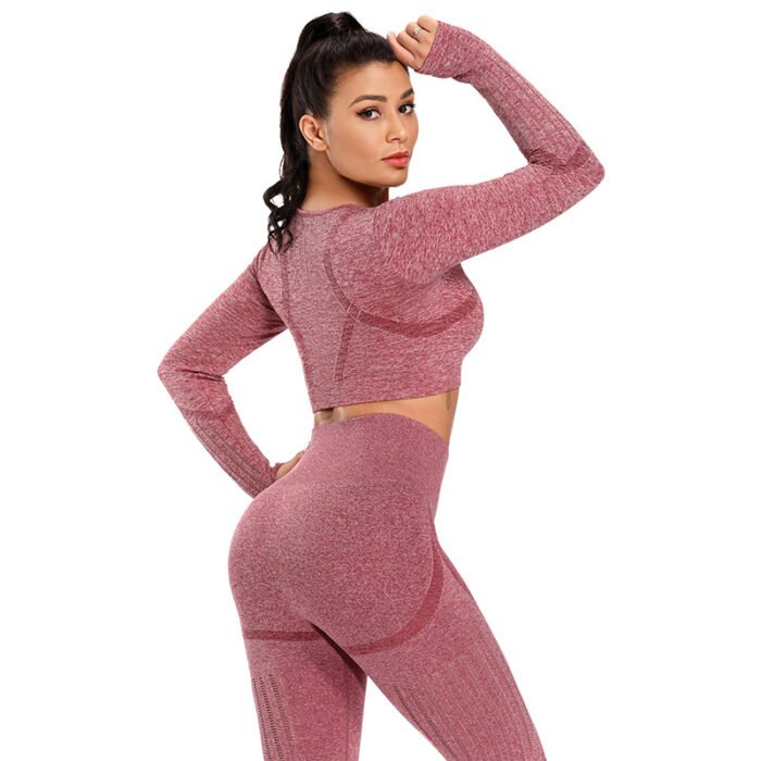 Hollow Out design Seamless Yoga Set Breathable Crop Top and High Waist Leggings - Image 3