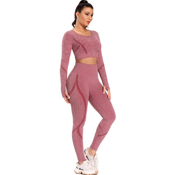Hollow Out design Seamless Yoga Set Breathable Crop Top and High Waist Leggings - Image 4